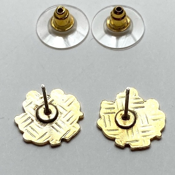 Cloisonné Earrings Flower Gold Tone Red Yellow Vintage - Picture 7 of 11